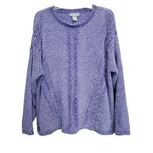 Palette Purple Cable-Knit Chenille Pullover Sweater Size XL